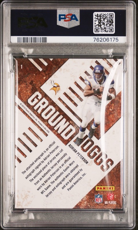 Adrian Peterson- 2010 Absolute Game-Worn Patch Auto Serial #2/2  ON CARD AUTO!!  view 2