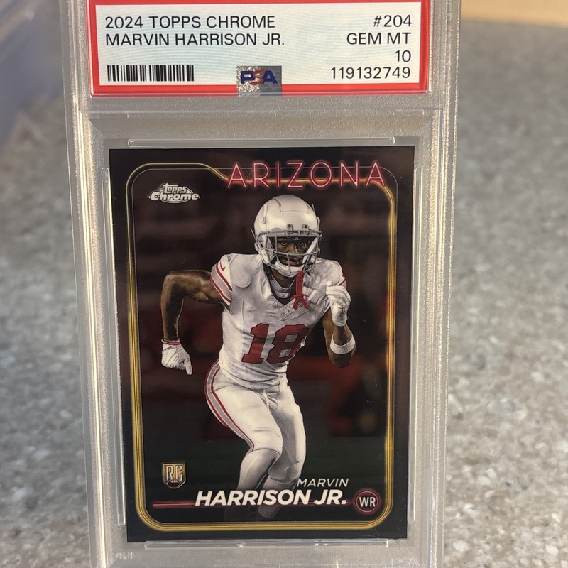 2024 Topps Chrome #204 Marvin Harrison Jr Refractor Rookie Card PSA 10 Cardinals view 1