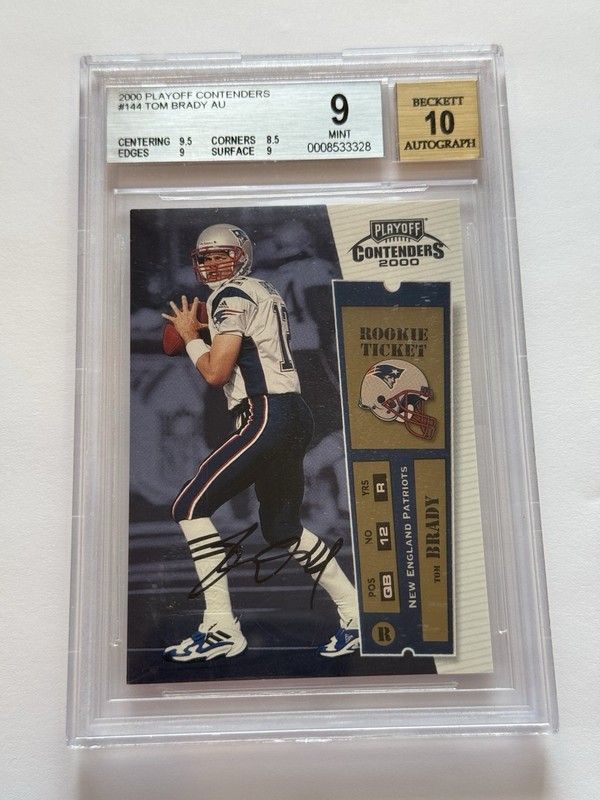2000 PLAYOFF CONTENDERS AUTOGRAPH #144 TOM BRADY RC ROOKIE BGS 9 AUTO 10