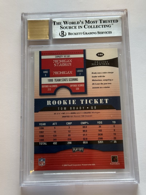 2000 PLAYOFF CONTENDERS AUTOGRAPH #144 TOM BRADY RC ROOKIE BGS 9 AUTO 10 view 2