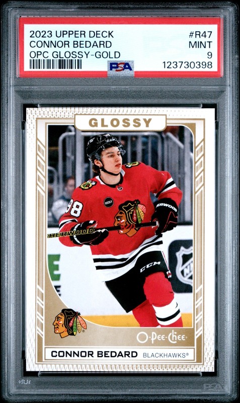 2023-24 Upper Deck OPC #R-47 Connor Bedard Glossy Gold Rookie RC PSA 9 Mint
