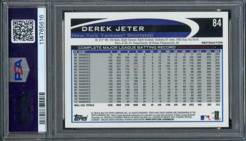 2012 Topps Chrome Purple Refractor #84 Derek Jeter PSA 9 HOF NY Yankees 7818 view 2