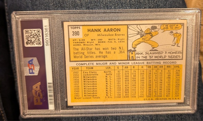 1963 Topps Hank Aaron #390 PSA GRADED 4 VG-EX view 2