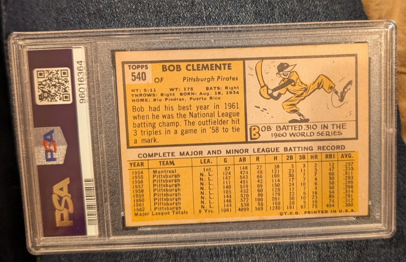 1963 Topps Bob Clemente #540 PSA GRADED 4 VG-EX view 2
