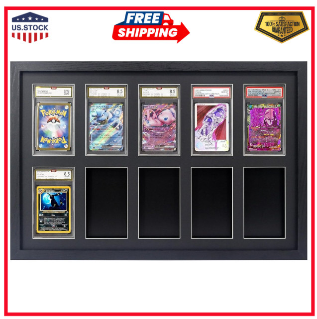 Graded Trading Card Display Case 10 PSA Slabs Sport Football Baseball Wood Frame