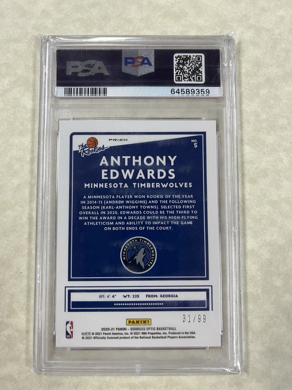 2020 Donruss Optic The Rookies Red #5 Anthony Edwards PSA 9  31/99  view 2