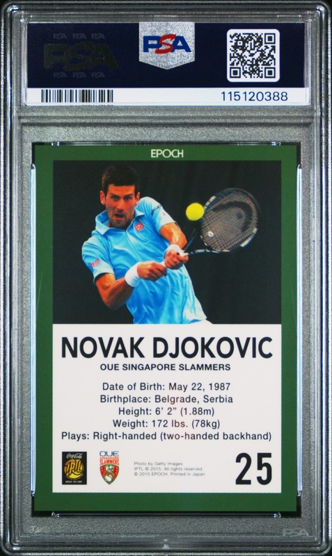 2015 Epoch International Premier Tennis League Retail Novak Djokovic #25 PSA 10 view 2