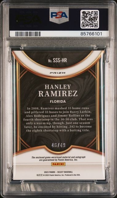 2023 Select Swatches SIG-TIR-Color #SSS-HR Hanley Ramirez /49 Dual PSA 9 / 8 view 2