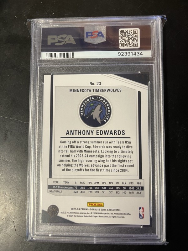 2023 Donruss Elite #23 Anthony Edwards PSA 9 view 2