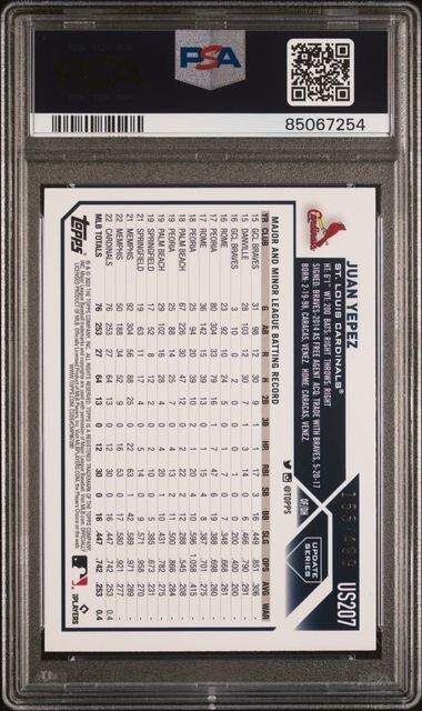 2023 Topps Update Green Foil #US207 Juan Yepez Cardinals /499 PSA 10 view 2