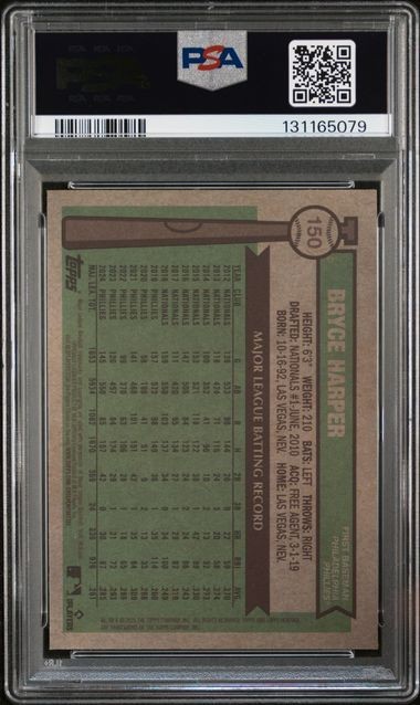 2025 Topps Heritage Chrome Light Blue Sparkle #150 Bryce Harper Phillies PSA 10 view 2