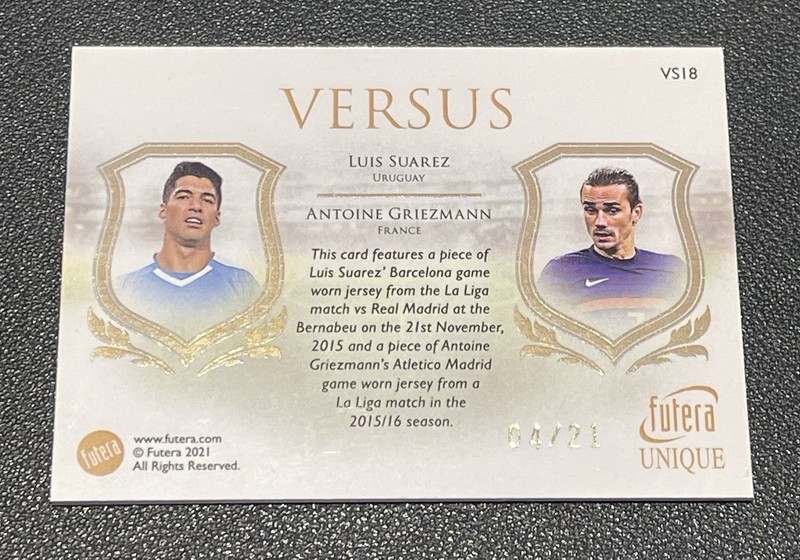 2021-22 FUTERA VERSUS Game Used Match Worn LUIS SUAREZ & ANTOINE GRIEZMANN 04/21 view 2