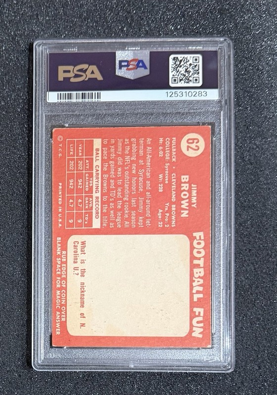 1958 Topps - #62 Jim Brown - PSA 4 (Fresh grade) view 2