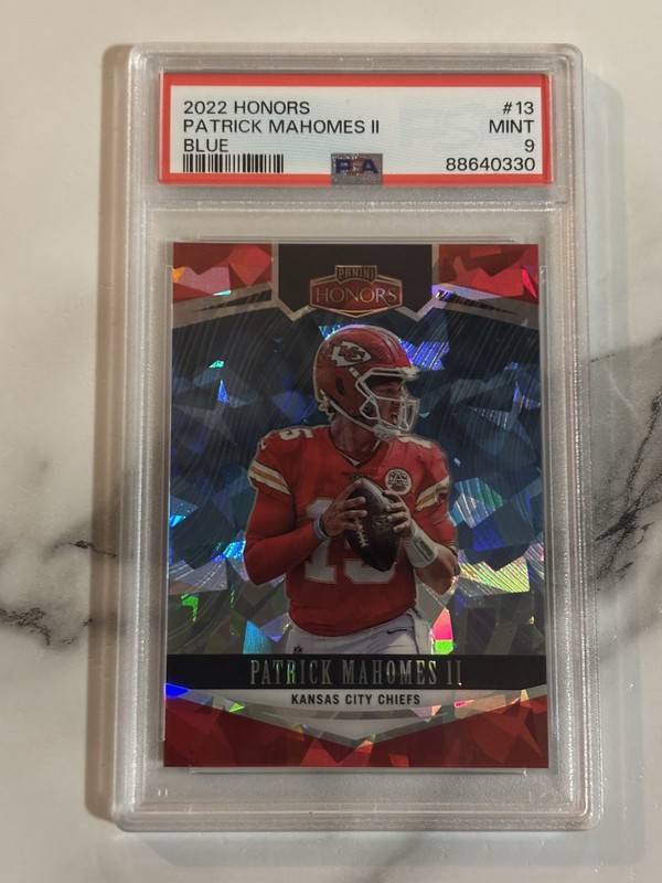 2022 Panini Honors Patrick Mahomes Blue Cracked Ice Prizm /15 PSA9, RARE # Match