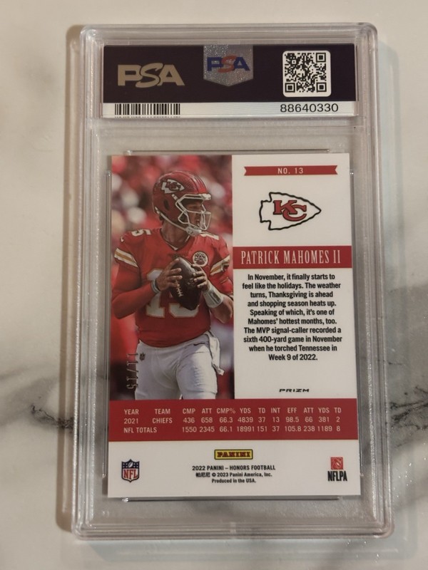 2022 Panini Honors Patrick Mahomes Blue Cracked Ice Prizm /15 PSA9, RARE # Match view 2