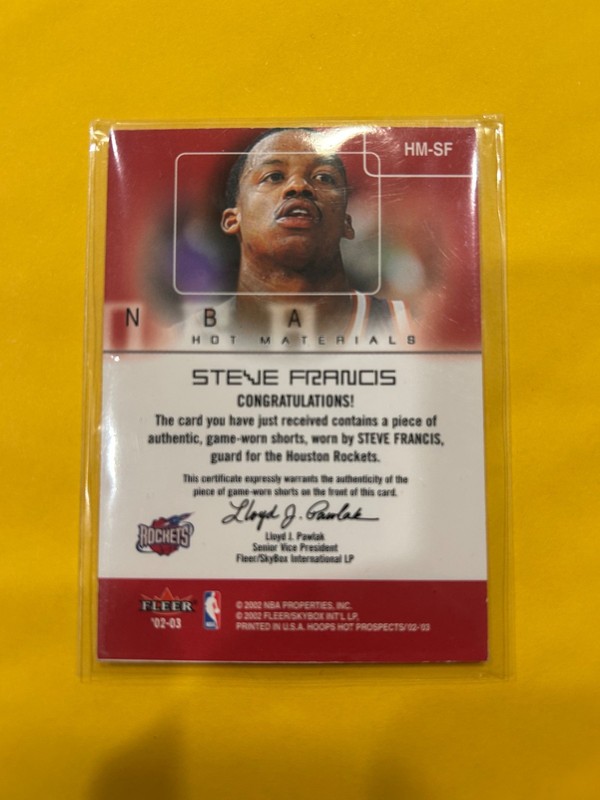 2002–03 fleer NBA hoops Steve Francis game used jersey hot materials rm view 2