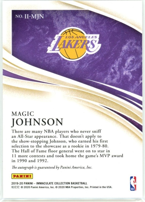 2019-20 Panini Immaculate Magic Johnson Immaculate Ink Auto /49 Lakers view 2