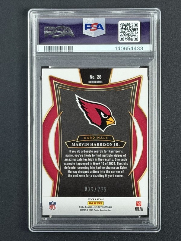 Marvin Harrison Jr. - 2024 Select - Tri-Color Prizm #/299 - PSA 7 - #28 view 2