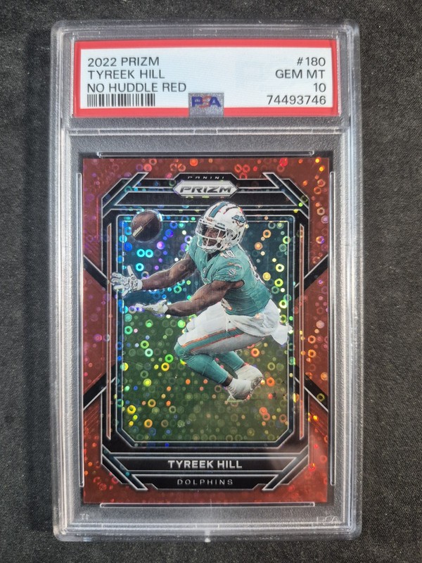 2022 Prizm #180 Tyreek Hill No Huddle Red /50 PSA 10 Gem Dolphins Football Card