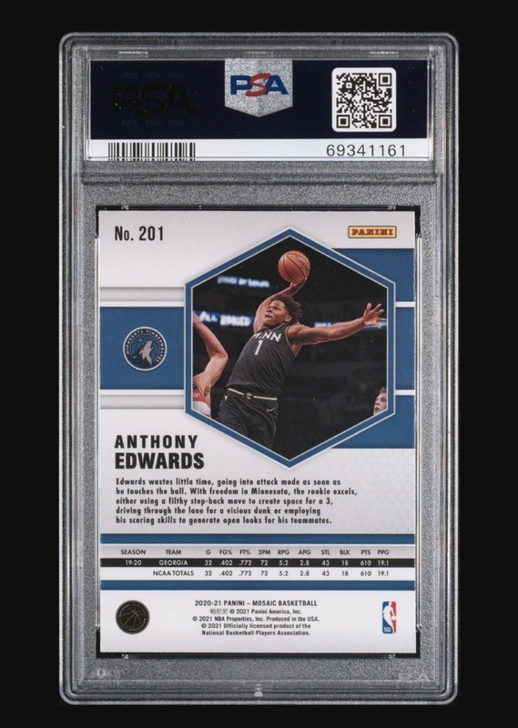 2020 PANINI MOSAIC #201 ANTHONY EDWARDS RC ROOKIE PSA 10 view 2