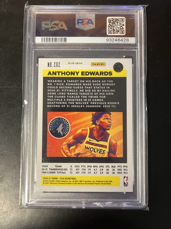 2020 Flux Silver Mojo #202 Anthony Edwards PSA 10 RC rookie view 2