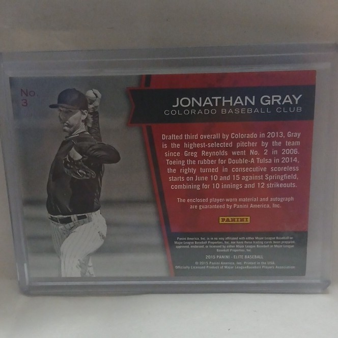 Panini Elite 2015 Future Threads Jon Gray #3 Rockies Auto Patch RC /299 view 2