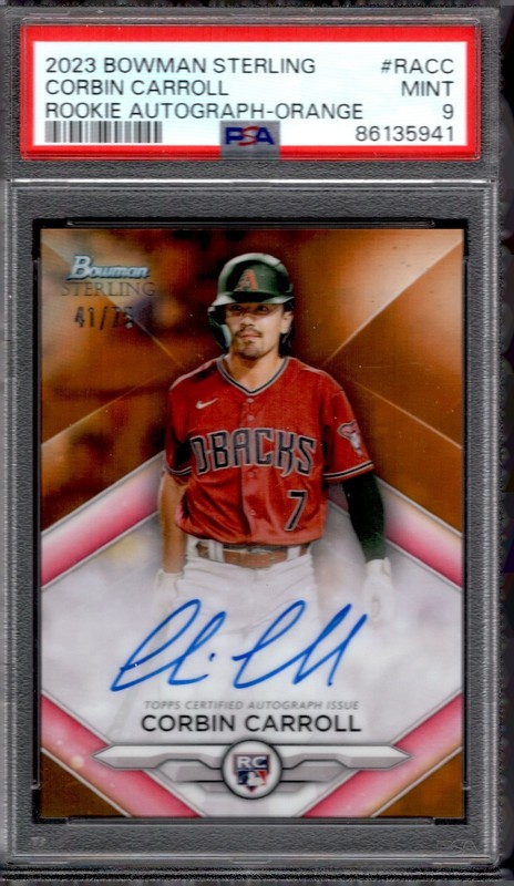 2023 Bowman Sterling Corbin Carroll Rookie Orange Refractor Auto /75 PSA 9