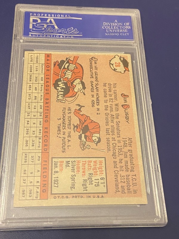 1958 Topps Jim Busby #28 PSA 5 EX Baltimore Orioles Vintage Baseball Card view 2
