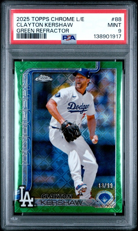 2025 Topps Chrome Logofractor Clayton Kershaw Green /99 - PSA 9