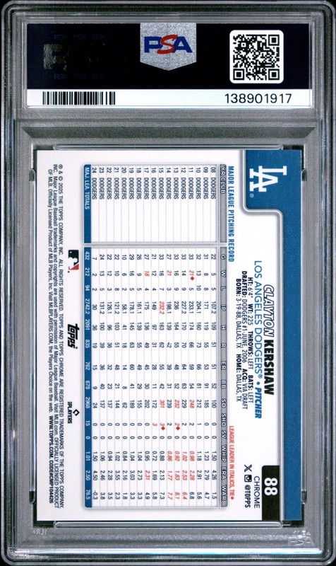 2025 Topps Chrome Logofractor Clayton Kershaw Green /99 - PSA 9 view 2