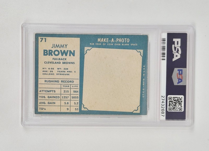 PSA GRADED 5 EX VINTAGE 1961 TOPPS #71 JIM BROWN CLEVELAND BROWNS NFL FOOTBALL  view 2