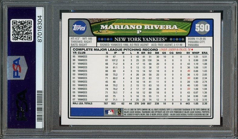 2008 Topps #590 Mariano Rivera MINT PSA 9 New York Yankees 6304 view 2
