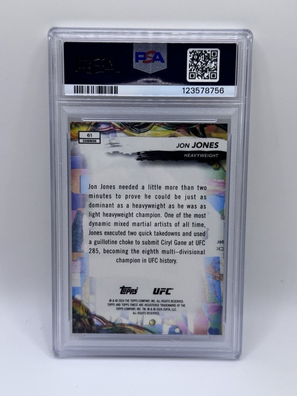 2024 Topps Finest UFC Jon Jones BLUE CHECKERBOARD REFRACTOR /99 #61 PSA 10 view 2