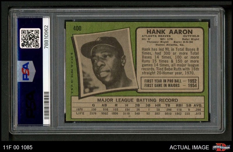 1971 Topps #400 Hank Aaron Braves HOF PSA 6 - EX/MT view 2