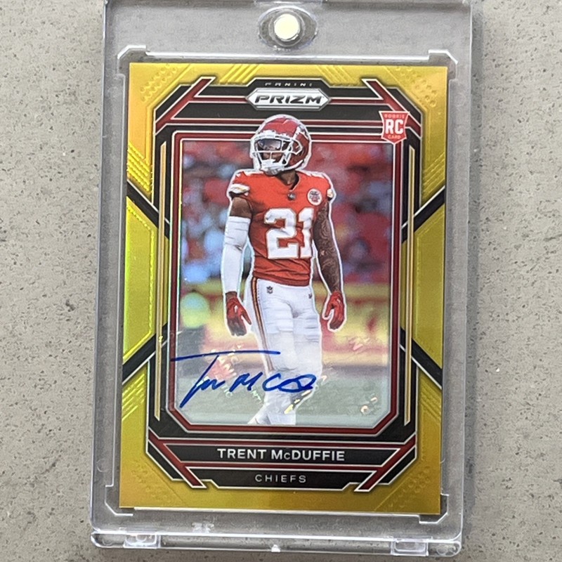 2022 Panini Prizm Trent McDuffie Rookie Gold Auto /10 Rams Chiefs RC Read!