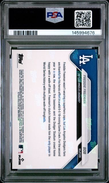 2025 Topps Now WS Game 3 Walk Off HR 18 Inning #908 Freddie Freeman PSA 10 view 2