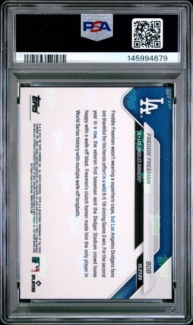 2025 Topps Now WS Game 3 Walk Off HR 18 Inning #908 Freddie Freeman PSA 10 view 2