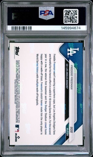 2025 Topps Now WS Game 3 Walk Off HR 18 Inning #908 Freddie Freeman PSA 9 view 2
