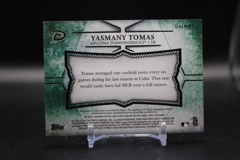 Yasmany Tomas, Diamondbacks, 2015 Topps Triple Threads Patch Auto 47/50 #UAJR-YT view 2