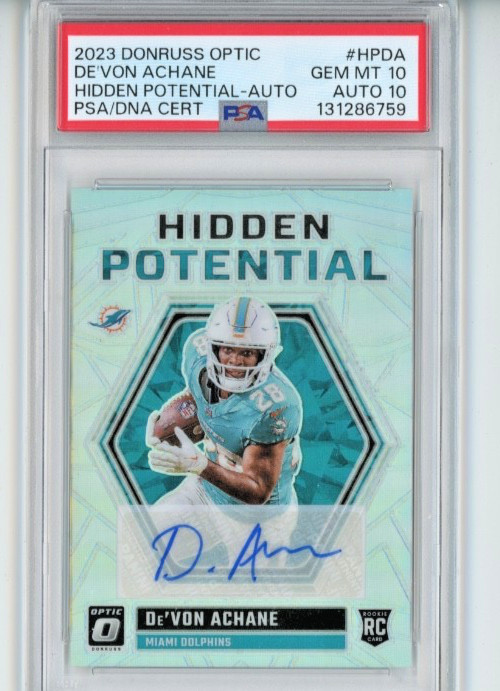 2023 PANINI DONRUSS OPTIC Rookie RC #14/25 De'Von Achane PSA 10 AUTO 10 Dolphins