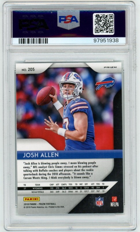 PSA 9 2018 Panini Prizm Josh Allen Rookie Green Prizm #205 view 2