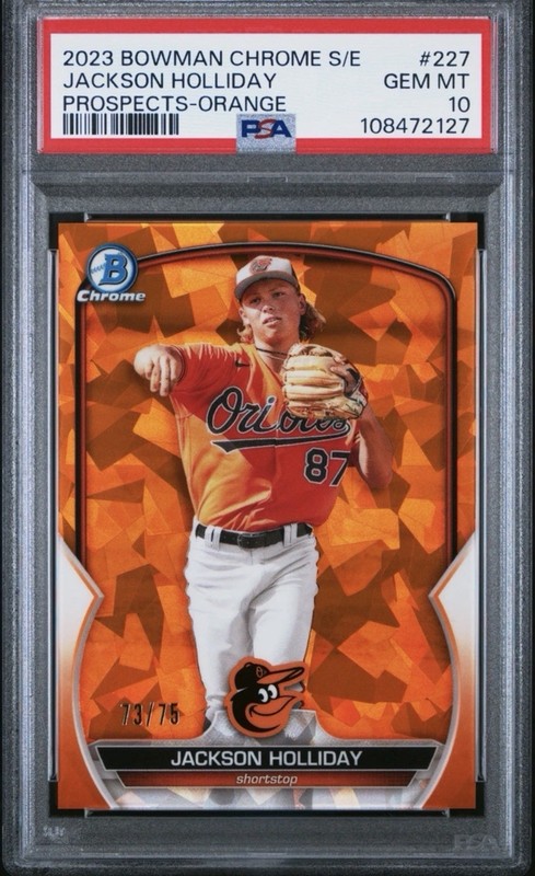 2023 Jackson Holliday Sapphire Orange Bowman Chrome /75 PSA 10 #227 Rookie