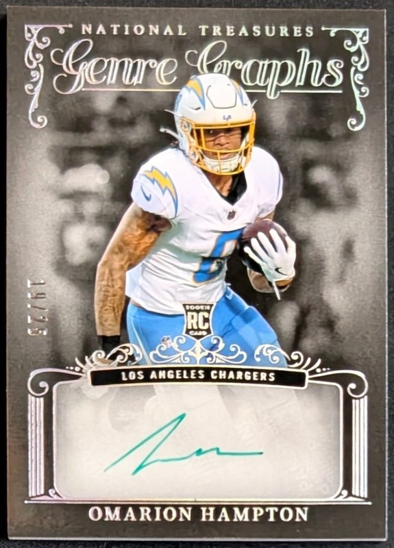 2025 National Treasures Omarion Hampton RC Genre-Graphics Auto /25 Chargers 