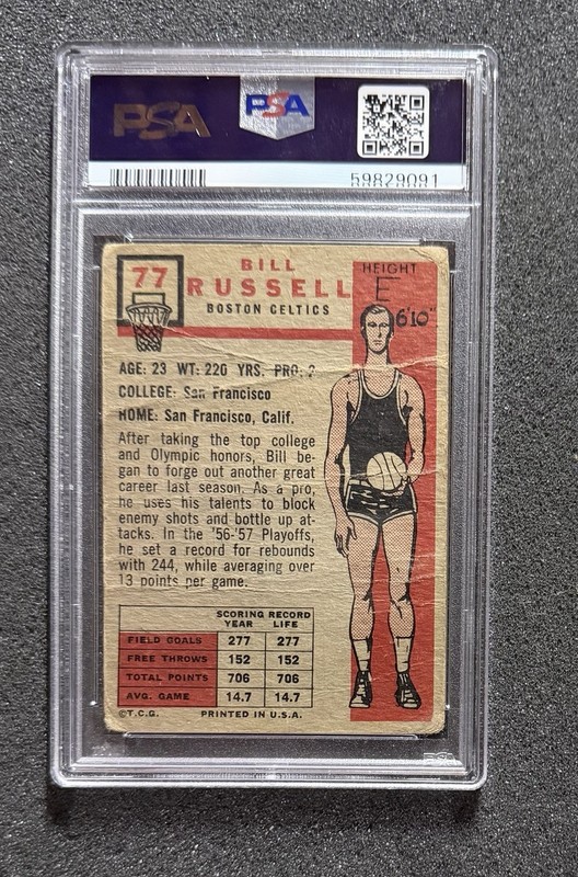 1957 Topps Basketball- #77 Bill Russell - PSA 1 view 2