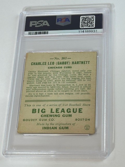 1933 GOUDEY #202 GABBY HARNETT PSA GOOD 2 CHICAGO CUBS CATCHER view 2