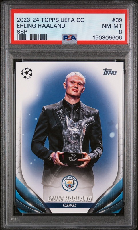 2023-24 Topps UEFA Club Competitions Image Variation SSP Erling Haaland 39 PSA 8