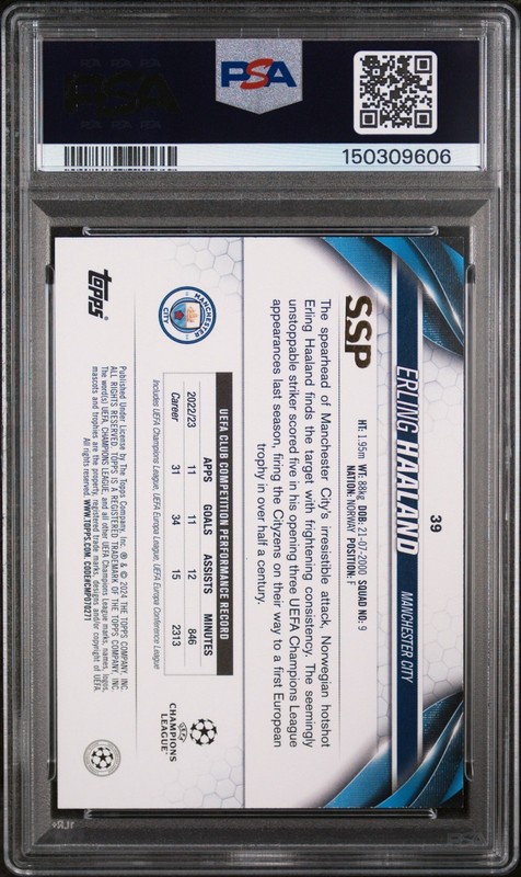 2023-24 Topps UEFA Club Competitions Image Variation SSP Erling Haaland 39 PSA 8 view 2