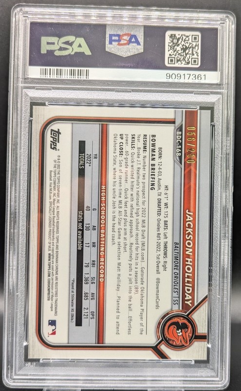 2022 Bowman Draft 1st Chrome Jackson Holliday Purple Refractor /250 PSA 10  view 2