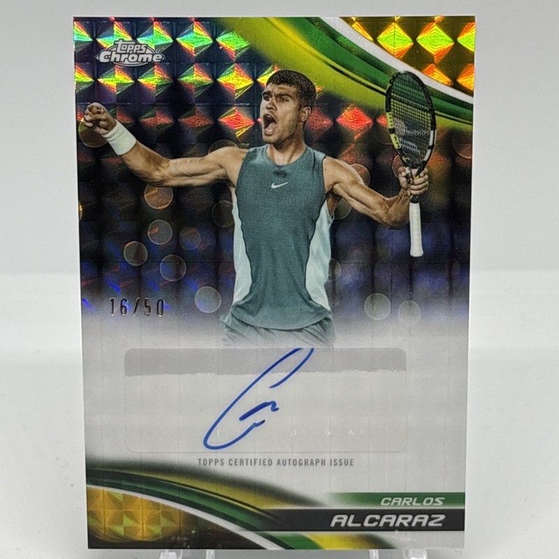 2025 Topps Chrome Tennis - Carlos Alcaraz #CA-CAZ Gold Geometric Auto /50