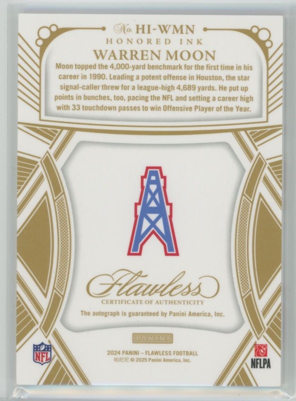 2024 Panini Flawless Honored Ink Ruby Warren Moon Auto /15 Houston Oilers view 2